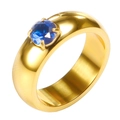 Bague de luxe en titane plaqué or ornée d'un grand zircon bleu rond et brillant - US 6 / Or avec Strass Bleu (MSXRJMG1470G-BL)