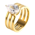 18K gold plated dome ring with pear cut cubic zirconia and triple-band镂空 design - US 6 / Gold Pear Stone Hollow Style (MSXRJMG1508G)