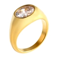 Bague en acier inoxydable plaqué or 18k avec un grand zircon ovale serti clos - Style Bande Large Sertissage Ovale (MSXRJMG1511G)