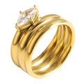Bague dôme plaquée or 18 carats avec zircon marquise et texture à triple vague unique - Style Multicouche Pierre Marquise (MSXRJMG1509G)