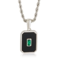 Silberne Halskette mit schwarzem Emaille und grünem Stein an einer Kordelkette - Silber Halskette