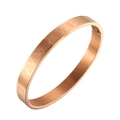 Polished rose gold stainless steel bangle featuring engraved Roman numerals and hinge - 8mm-Rose Gold