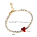 Goldenes Edelstahlarmband mit rotem Herz-Zirkon und weißen Kristallen 15+5cm Länge - Gold + Roter Zirkon