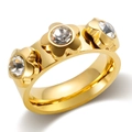 Anello in titanio placcato oro 18k con design floreale 3D e pietre di zircone - Gold-White Zirconia-Flower
