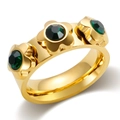 Anello placcato oro 18K con tre forme di fiori e pietre di zircone verde scuro - Oro-Zirconia Verde-Fiore