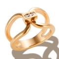Golden titanium steel geometric ring with double wavy band and three inlaid zircons - US 6 / Rose Gold