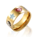 Golden chunky ring featuring colorful heart, star and Tai Chi enamel patterns - US 6 / Mixed Star Moon Taiji Design (JDLR06)
