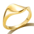 Minimalist 18k gold plated stainless steel wave ring with polished organic texture - US 6 / Curve Style / Gold