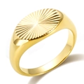 Polished 18k gold plated stainless steel signet ring with engraved sunburst texture - US 6 / Glowing Sunburst Style / Gold