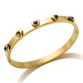 Polished 18K gold stainless steel bangle with five green heart-shaped gemstones - Bangle / Green Zircon Gold Color