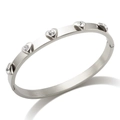 Silver-tone heart bangle with sparkling crystals and a hinged clasp for women - Bangle / White Zircon Steel Color