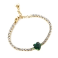 Elegantes goldfarbenes Tennisarmband mit grünem Herz-Zirkon und funkelnden weißen Steinen - Gold + Grüner Zirkon