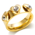 18K gold plated ring featuring three heart-shaped motifs with inlaid zircons - US 6 / Gold-White Zirconia-Heart