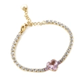 Goldenes Edelstahl-Tennisarmband mit funkelndem rosa Kristall in Herzform - Gold + Rosa Zirkonia