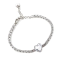 Bracciale tennis in acciaio inossidabile argento con zircone a cuore e chiusura a moschettone - Acciaio + Zircone Bianco
