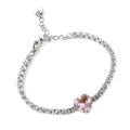 Bracciale tennis argentato con zirconi brillanti e una pietra centrale a forma di cuore rosa - Acciaio + Zircone Rosa
