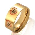Golden wide ring with colorful three-layer enamel heart pattern for fashion styling - US 6 / Concentric Heart Design (JDLR03)