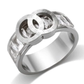 Silver Roman numeral ring featuring intertwined circles and micro-pave zirconia insets - US 6 / Steel