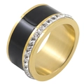 Gold-plated stainless steel ring featuring black enamel finish and cubic zirconia inlay - US 6 / Gold Black Enamel Ring