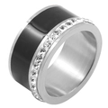 Silver steel ring with black enamel inlay and side-set sparkling cubic zirconia - US 6 / Steel Color Black Enamel Ring