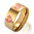 Polished gold wide band ring featuring layered red and white enamel heart motifs - US 6 / Triple Nested Red Heart Design (JDLR05)