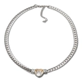 Silver-colored Cuban chain necklace with a large heart-shaped clear zircon pendant - White Heart Zirconia-Steel Color Necklace