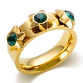 18K gold plated ring with three star-shaped settings and emerald green zircon stones - US 6 / Gold-Green Zirconia-Star