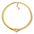 Golden Cuban chain necklace featuring a large heart-shaped clear zircon stone pendant - White Heart Zirconia-Gold Necklace