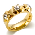 Wide 18K gold-plated band ring featuring three polished stars set with sparkling zircons - US 6 / Gold-White Zirconia-Star