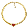 Golden Cuban chain necklace with large red heart-shaped zircon and vintage style - Red Heart Zirconia-Gold Necklace