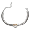 Silver Cuban link bracelet with clear heart-shaped zircon and adjustable lobster clasp - White Heart Zirconia-Steel Color Bracelet