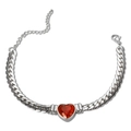Silver Cuban link bracelet featuring a vibrant red heart-shaped zircon and lobster clasp - Red Heart Zirconia-Steel Color Bracelet