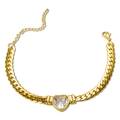 Golden titanium steel chain bracelet with a large clear heart-shaped zircon crystal - White Heart Zirconia-Gold Bracelet
