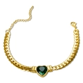Golden heart bracelet with green zircon gemstone and adjustable cuban link chain - Green Heart Zirconia-Gold Bracelet