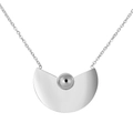 Détail d'un collier pendentif rond évidé minimaliste avec finition en argent poli - Collier Pendentif Éventail Semicirculaire et Perle (JDLN23S Acier)