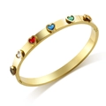 Gold plated stainless steel bangle with colorful heart shaped gemstones and hinge clasp - Bangle / Gold Heart Colorful Zirconia Style