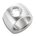 Brushed titanium steel wide ring featuring a large round brilliant-cut clear gemstone - US 6 / Steel Color White Zircon