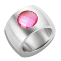 Brushed stainless steel wide ring with a round faceted pink gemstone inlay for women - US 7 / Stainless Steel Silver Color Pink Zirconia