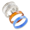 Three-piece ring set with silver crystal bands, amber resin, and blue marble texture - US 7 / Steel (Three-Color Resin)