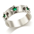 Silver stainless steel band ring with three green zircon stars for women - US 6 / Green Rhinestone - Steel Color