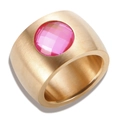 Bague large en acier doré brossé ornée d'un cristal rose rond à facettes élégant - Or Rose Strass Rose