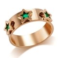 Rose gold ring featuring three inset green star-shaped zircons on a wide band - US 6 / Green Rhinestone - Rose Gold