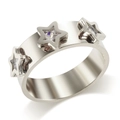 Star-patterned stainless steel wide band ring set with sparkling clear cubic zirconia - White Zircon - Steel Color