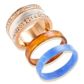 Three-piece ring set featuring rose gold metal with rhinestones and marble resin bands - US 10 / Rose Gold (Three-Color Resin)