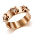 Rose gold wide band ring featuring star-shaped engravings with inlaid clear zircons - White Rhinestone - Rose Gold