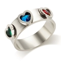 Polished silver heart ring with emerald, sapphire and ruby gemstone inlays - US 6 / Silver Tone Multicolor Rhinestone Ring