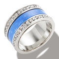 Silver stainless steel ring with double-row crystals and a blue marble resin inlay - US 6 / Steel (Blue Resin)