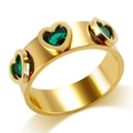 Golden titanium steel ring featuring three inlaid green heart-shaped gemstones - US 6 / Gold Green Stone Heart Ring