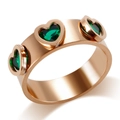 Rose gold stainless steel wide ring featuring three inlaid green heart-shaped gemstones - US 6 / Rose Gold Green Stone Heart Ring