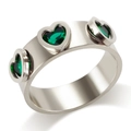 Wide silver stainless steel ring with three heart-shaped emerald green zircon stones - US 6 / Steel Green Stone Heart Ring